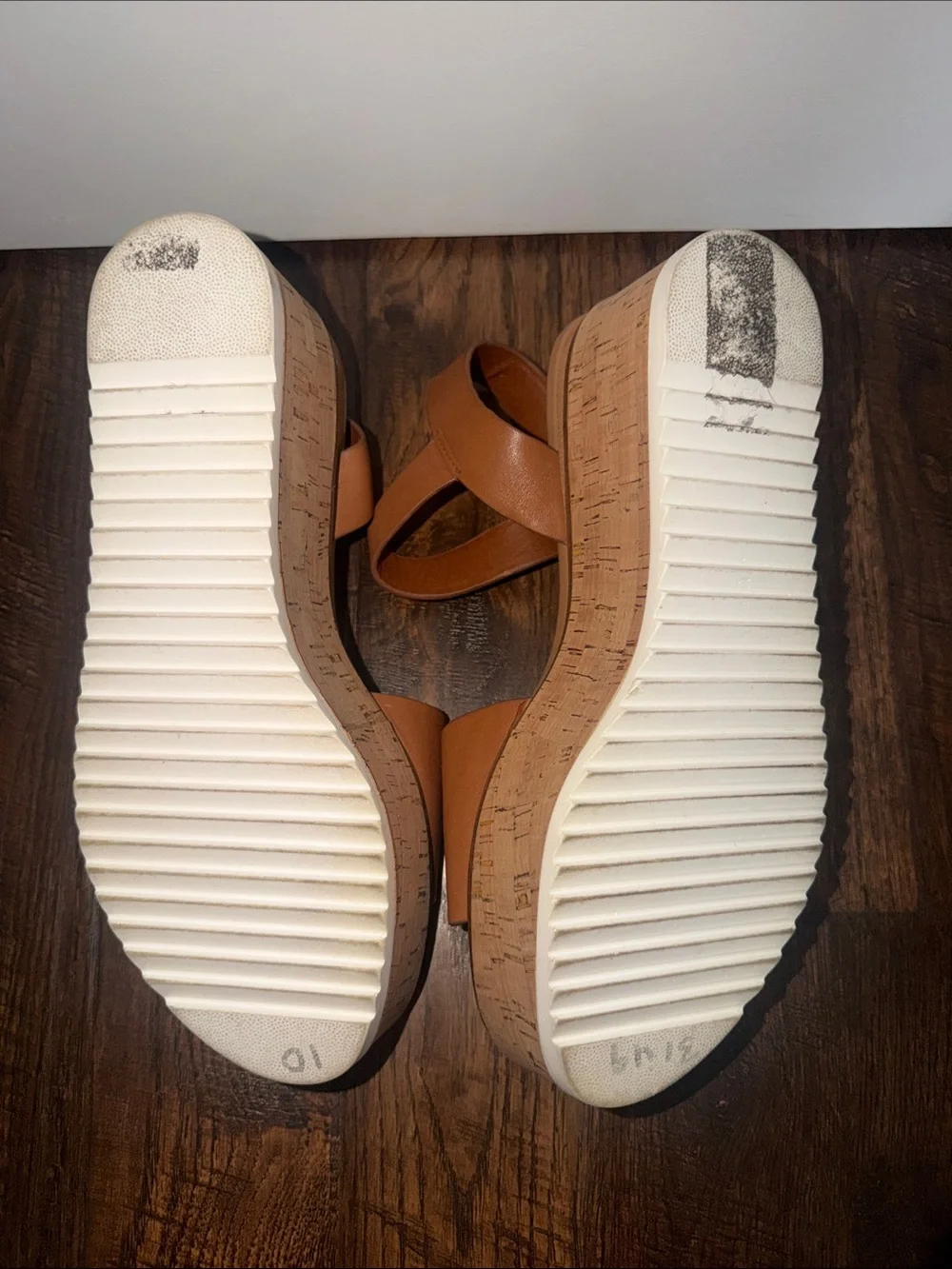 Steve Madden Cognac Leather Cork Platform Sandals